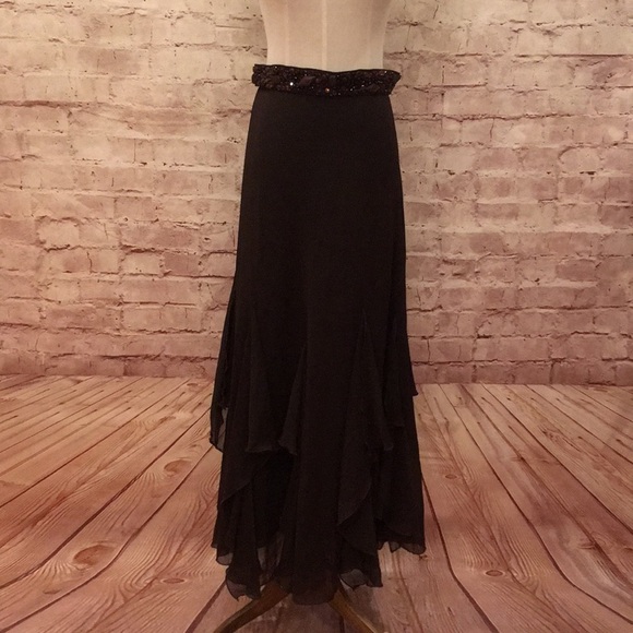 Per Una Brown Chiffon Layered Midi Skirt Beaded Belt NEW UK 8R / US 4  NEW - Picture 1 of 3